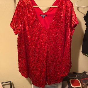 Red sequin dressy top, plus size